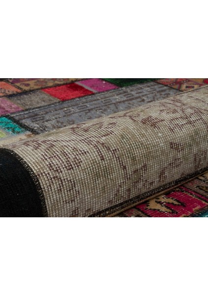 Patchwork Yeşil Patchwork Yün ve Pamuk El Dokuma Oda Salon Halısı modelleri