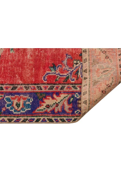 Vintage Kırmızı Göbekli Yün ve Pamuk El Dokuma Oda Salon Halısı fiyatları