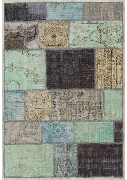 Patchwork Yeşil Patchwork Yün ve Pamuk El Dokuma Oda Salon Halısı