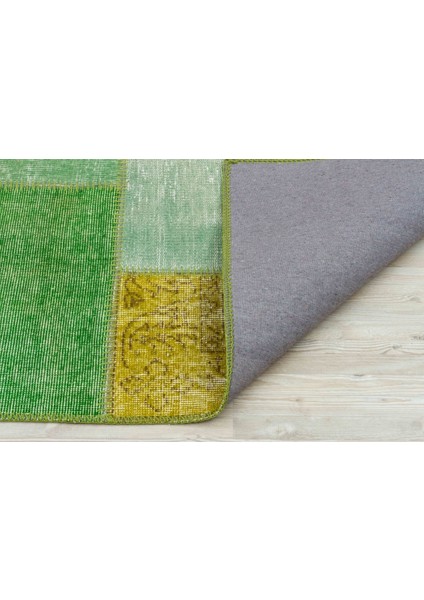 Patchwork Yeşil Patchwork Yün ve Pamuk El Dokuma Oda Salon Halısı