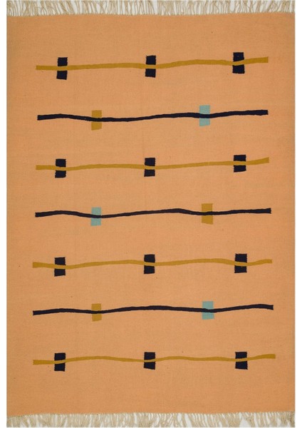 Kilim Somon Çizgili Yün ve Pamuk Kilim Oda Salon Halısı
