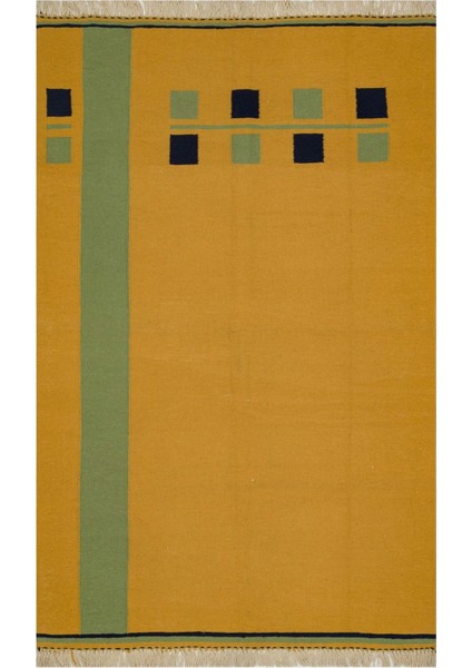 Kilim Sarı Geometrik Yün ve Pamuk Kilim Oda Salon Halısı