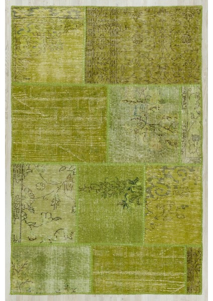 Patchwork Yeşil Patchwork Yün ve Pamuk El Dokuma Oda Salon Halısı