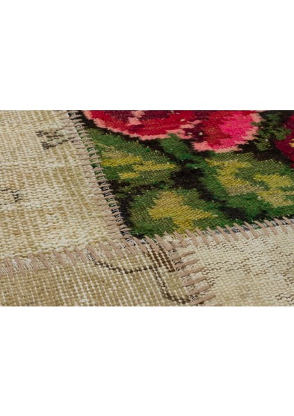 Patchwork Bej Patchwork Yün ve Pamuk El Dokuma Oda Salon Halısı fırsatları