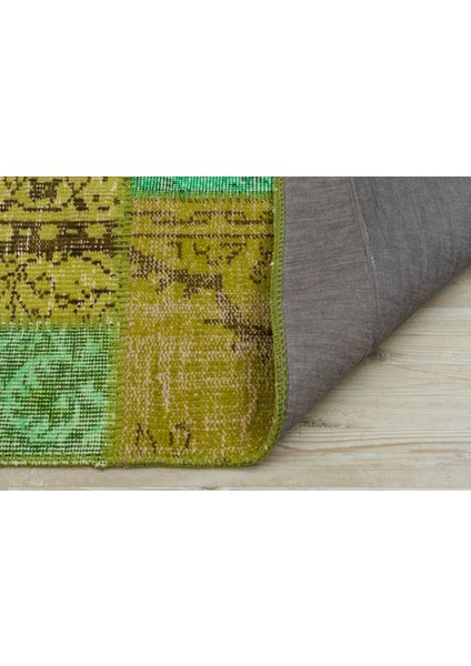 Patchwork Yeşil Patchwork Yün ve Pamuk El Dokuma Oda Salon Halısı modelleri
