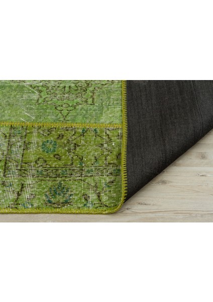 Patchwork Yeşil Patchwork Yün ve Pamuk El Dokuma Oda Salon Halısı modelleri