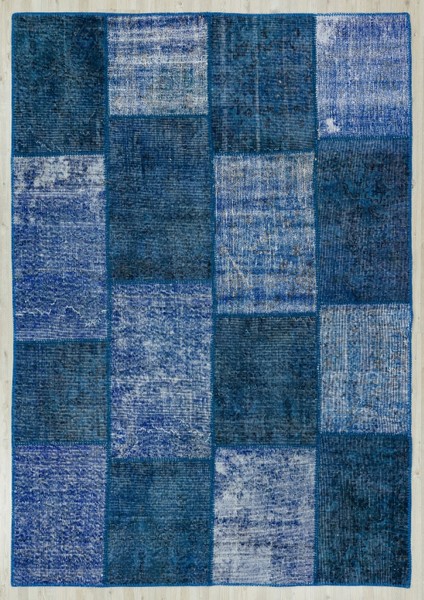 Patchwork Mavi Patchwork Yün ve Pamuk El Dokuma Oda Salon Halısı