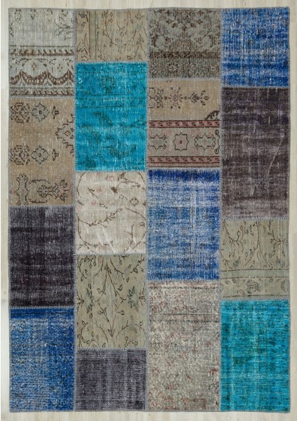 Patchwork Gri Patchwork Yün ve Pamuk El Dokuma Oda Salon Halısı