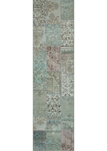 Patchwork Yeşil Patchwork Yün ve Pamuk El Dokuma Oda Salon Halısı