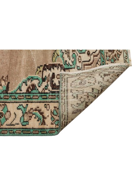 Vintage Yeşil Göbekli Yün ve Pamuk El Dokuma Oda Salon Halısı fiyatları