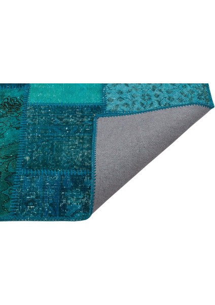Patchwork Mavi Patchwork Yün ve Pamuk El Dokuma Oda Salon Halısı