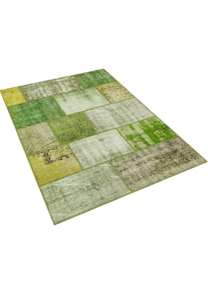 Patchwork Yeşil Patchwork Yün ve Pamuk El Dokuma Oda Salon Halısı modelleri