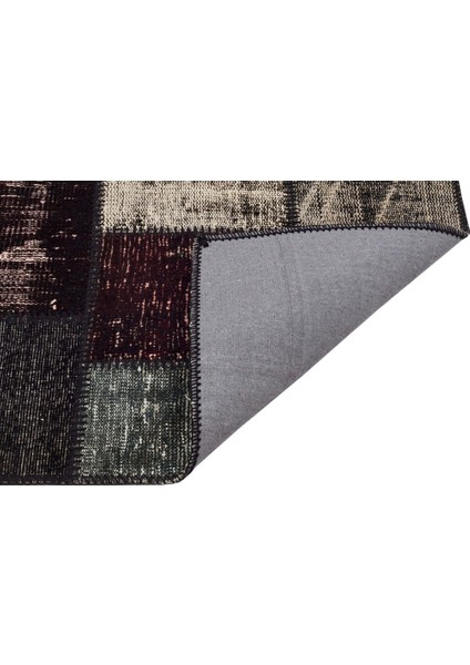 Patchwork Siyah Patchwork Yün ve Pamuk El Dokuma Oda Salon Halısı