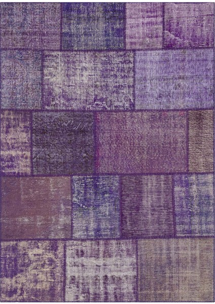 Patchwork Mor Patchwork Yün ve Pamuk El Dokuma Oda Salon Halısı
