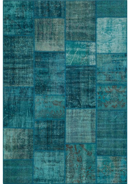 Patchwork Mavi Patchwork Yün ve Pamuk El Dokuma Oda Salon Halısı