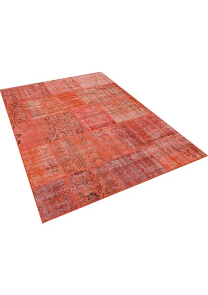 Patchwork Turuncu Patchwork Yün ve Pamuk El Dokuma Oda Salon Halısı