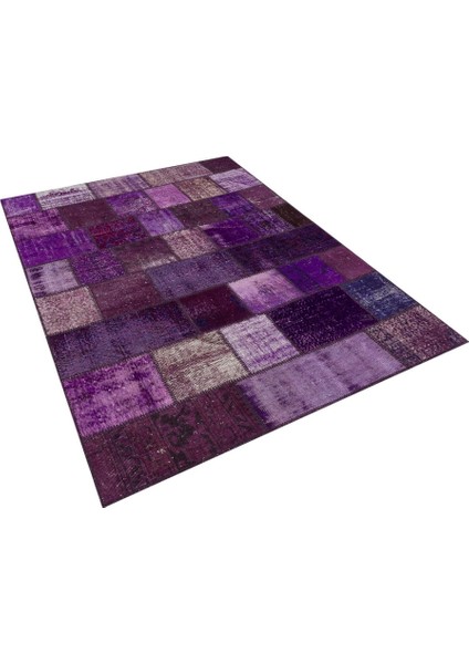 Patchwork Mor Patchwork Yün ve Pamuk El Dokuma Oda Salon Halısı