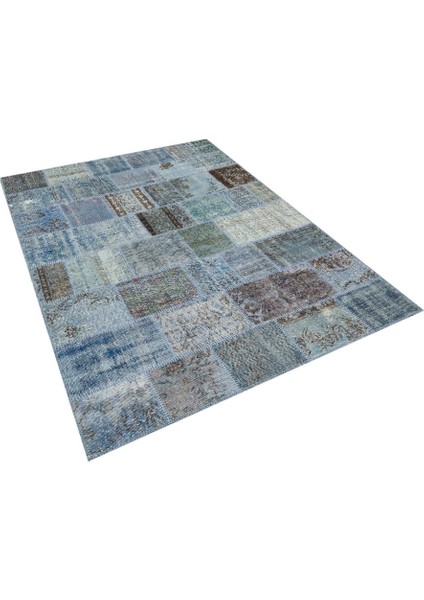 Patchwork Mavi Patchwork Yün ve Pamuk El Dokuma Oda Salon Halısı modelleri