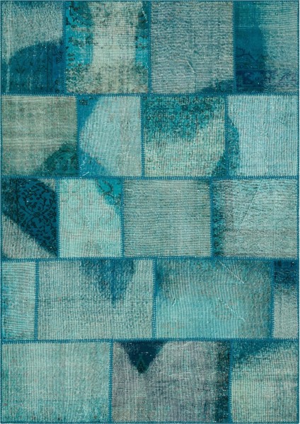 Patchwork Mavi Patchwork Yün ve Pamuk El Dokuma Oda Salon Halısı