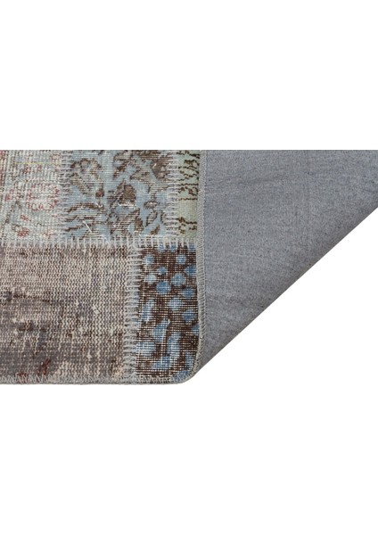 Patchwork Gri Patchwork Yün ve Pamuk El Dokuma Oda Salon Halısı