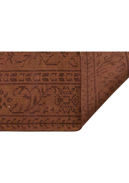 Vintage Kahverengi Göbekli Yün ve Pamuk El Dokuma Oda Salon Halısı