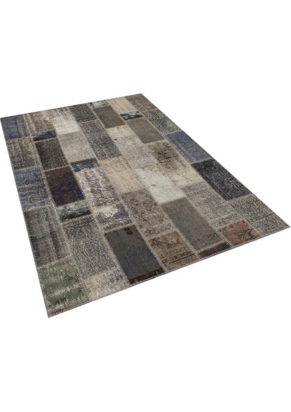 Patchwork Gri Patchwork Yün ve Pamuk El Dokuma Oda Salon Halısı modelleri