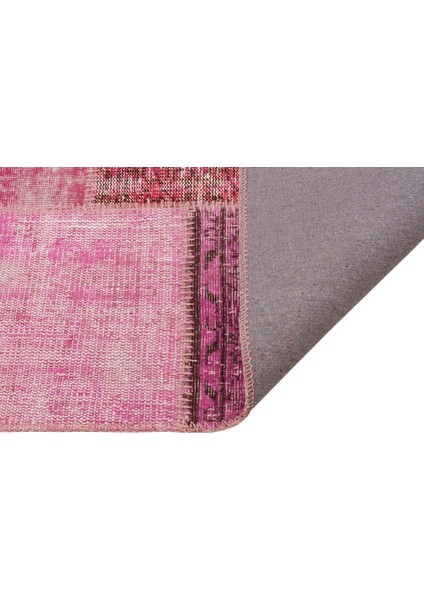 Patchwork Pembe Patchwork Yün ve Pamuk El Dokuma Oda Salon Halısı