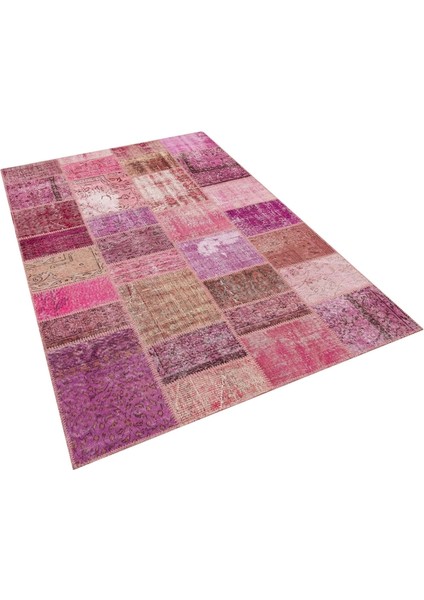 Patchwork Pembe Patchwork Yün ve Pamuk El Dokuma Oda Salon Halısı