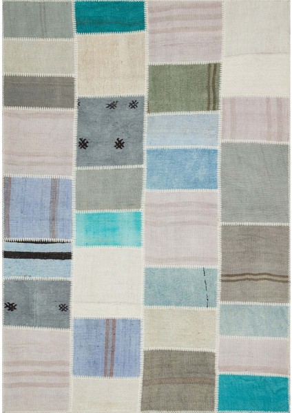 Patchwork Bej Patchwork Yün ve Pamuk El Dokuma Oda Salon Halısı