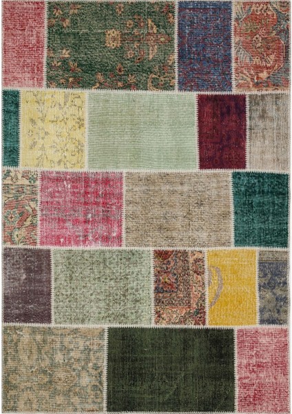 Patchwork Bej Patchwork Yün ve Pamuk El Dokuma Oda Salon Halısı