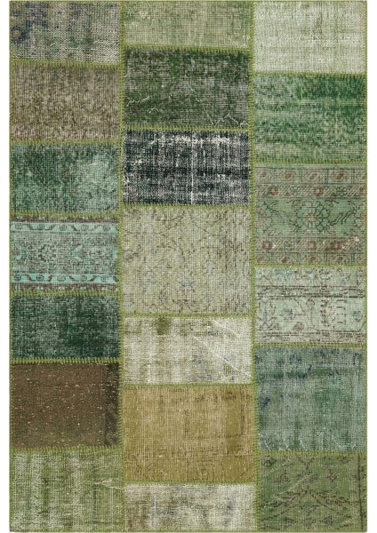 Patchwork Yeşil Patchwork Yün ve Pamuk El Dokuma Oda Salon Halısı
