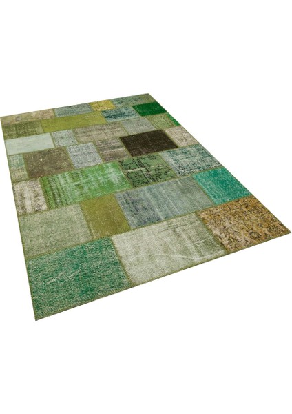 Patchwork Yeşil Patchwork Yün ve Pamuk El Dokuma Oda Salon Halısı modelleri