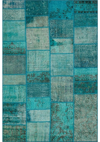 Patchwork Mavi Patchwork Yün ve Pamuk El Dokuma Oda Salon Halısı