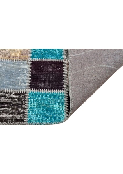 Patchwork Mavi Patchwork Yün ve Pamuk El Dokuma Oda Salon Halısı