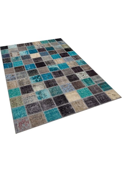 Patchwork Mavi Patchwork Yün ve Pamuk El Dokuma Oda Salon Halısı