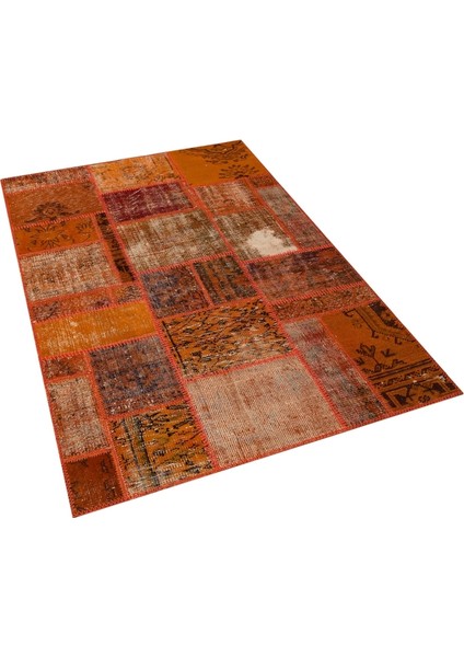 Patchwork Turuncu Patchwork Yün ve Pamuk El Dokuma Oda Salon Halısı