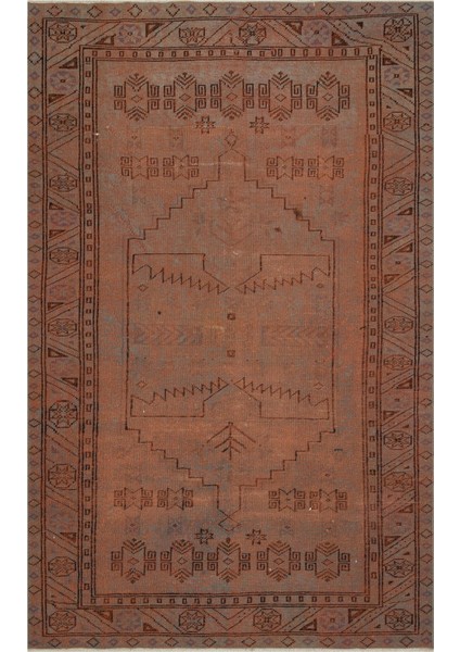 Vintage Kahverengi Geometrik Yün ve Pamuk El Dokuma Oda Salon Halısı