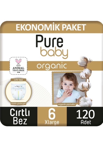 Pure Baby Pamuklu Cırtlı Bebek Bezi Maxi 6 No Xlarge 120’LI