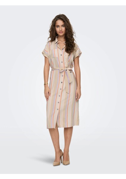 Regular Fit Kolsuz Bej-Mor Kadın Elbise 15291421