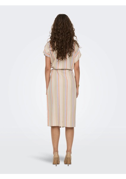 Regular Fit Kolsuz Bej-Mor Kadın Elbise 15291421 fiyatları