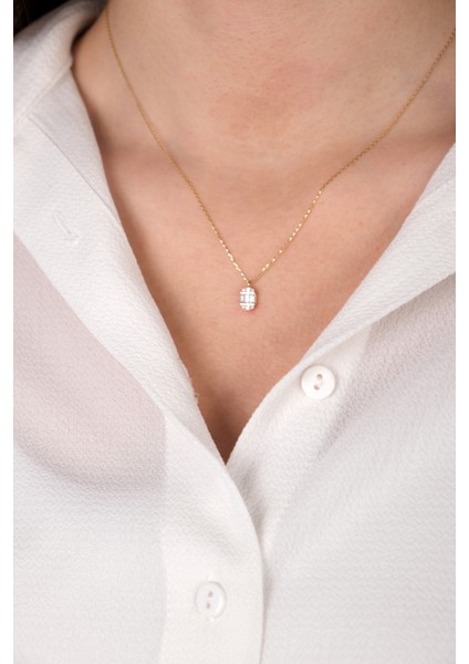 14 Ayar Altın Minimal Taşlı Oval Kolye fiyatları