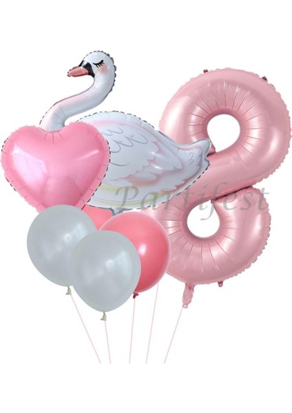 Kuğu Balon Set Balon Folyo Set Konsept Kuğu Doğum Günü Set Yaş Balon