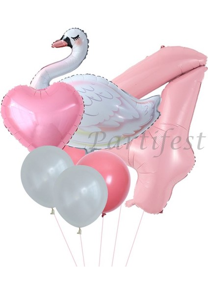Kuğu Balon Set Balon Folyo Set Konsept Kuğu Doğum Günü Set Yaş Balon