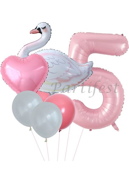 Kuğu Balon Set Balon Folyo Set Konsept Kuğu Doğum Günü Set Yaş Balon