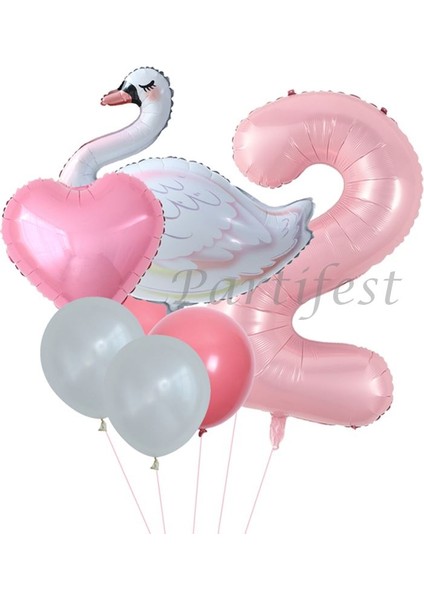 Kuğu Balon Set Balon Folyo Set Konsept Kuğu Doğum Günü Set Yaş Balon