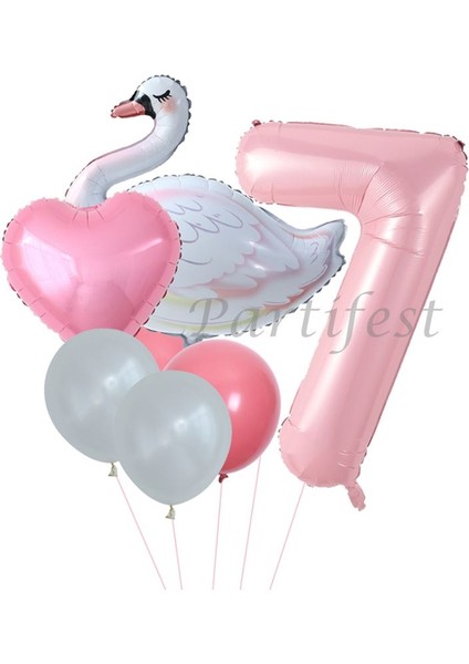 Kuğu Balon Set Balon Folyo Set Konsept Kuğu Doğum Günü Set Yaş Balon