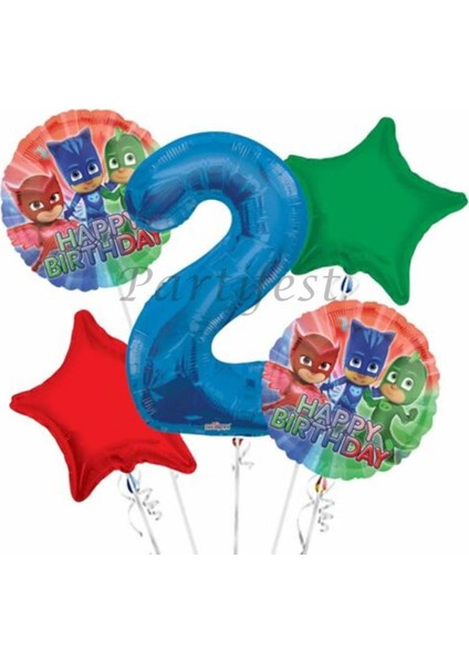Pjmasks Balon Set Pijamaskeliler Folyo Balon Set Konsept Doğum Günü Set Yaş Balon