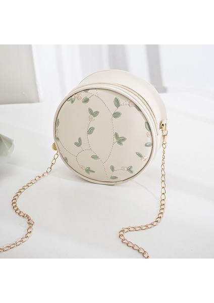 Beyaz C Sıcak Satış Tatlı Dantel Yuvarlak Çanta Yüksek Kaliteli Pu Deri Kadın Kadınlar Için Crossbody Çanta Küçük Taze Çiçek Zincir Omuz (Yurt Dışından)