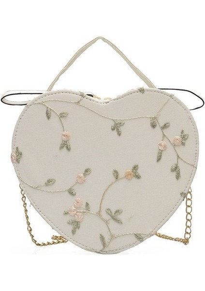 Beyaz B Sıcak Satış Tatlı Dantel Yuvarlak Çanta Yüksek Kaliteli Pu Deri Kadın Kadınlar Için Crossbody Çanta Küçük Taze Çiçek Zincir Omuz (Yurt Dışından)