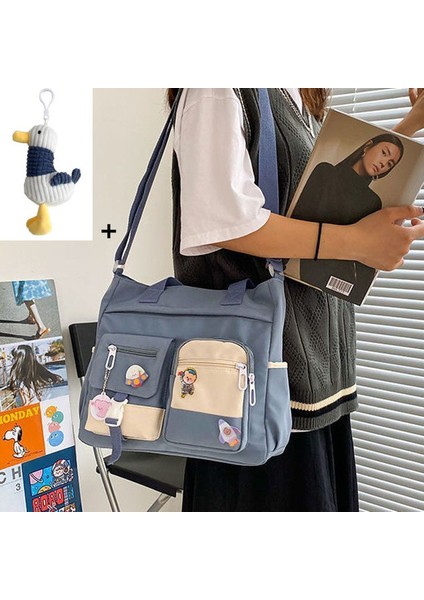 Mavi Ördek ile Su Geçirmez Tuval Kadın Çanta Omuz Çantaları Naylon Bayanlar Tote Messenger Çanta Oxford Çanta Kızlar Için Crossbody Çanta Satchels (Yurt Dışından)